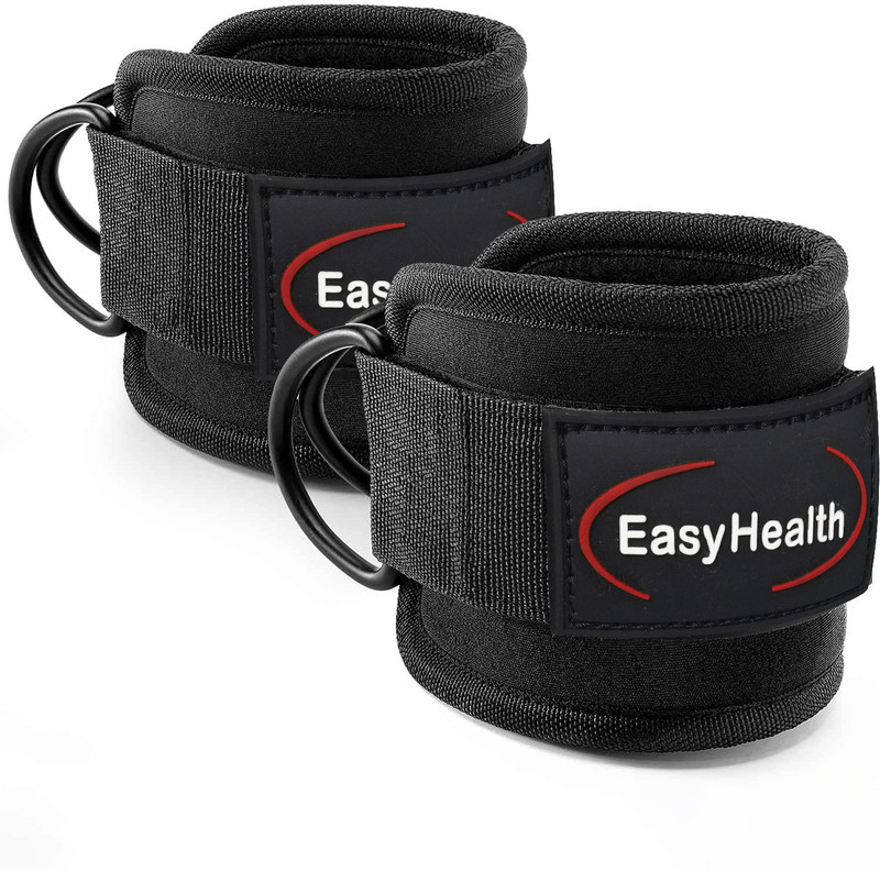 EasyHealth Ankle Straps for Gym Cable Machines Attachment Workout With Heavy D-Ring Buckles Ankle Support(Black)