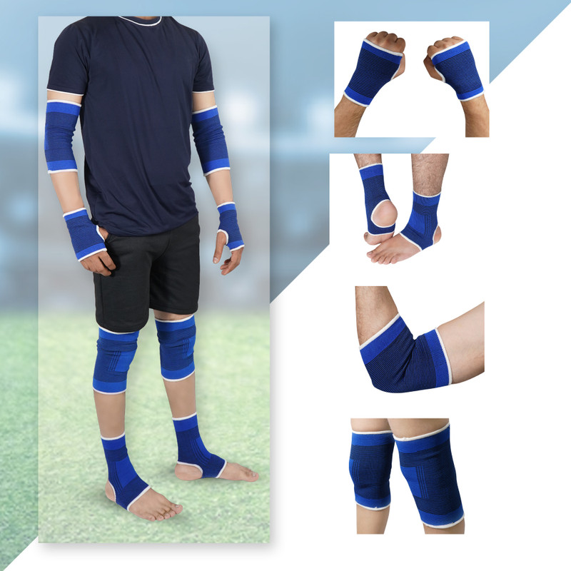 Manogyam Ankle,Elbow,Palm,Knee Support for Surgical and Sports Like Hockey,Bike,Crossfit Knee Support(Blue)