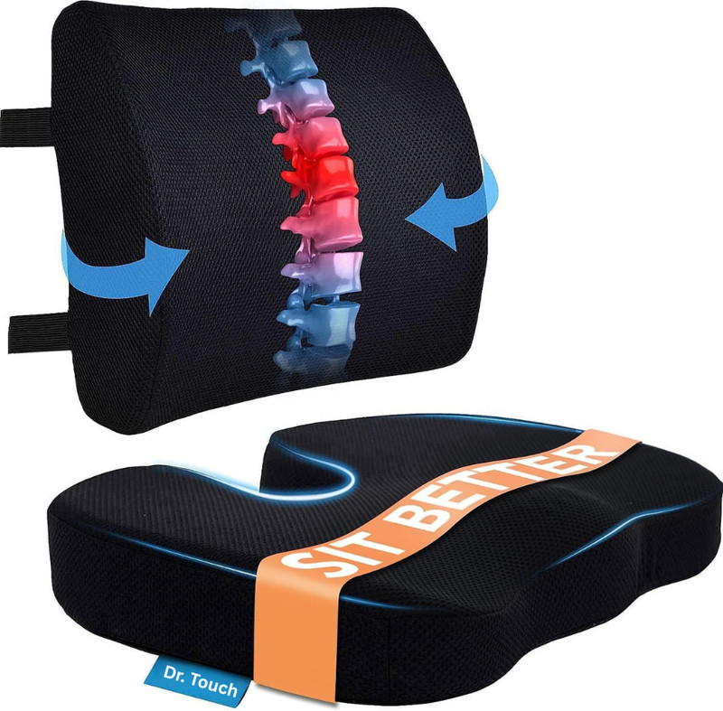 Dr Touch Memory Foam Seat Cushion & Lumbar Support Pillow for Office Chair Car Wheelchair Back / Lumbar Support