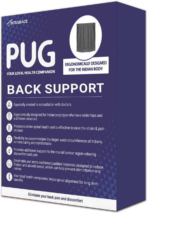PUG Back Support (Pack of 1) | Ergonomically designed for the Indian body | Back / Lumbar Support(Grey)