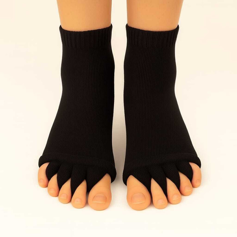 BERYX Cotton Foot Alignment Socks I Finger Toe Separator I Free Size for Men & Women Foot Support(Black)