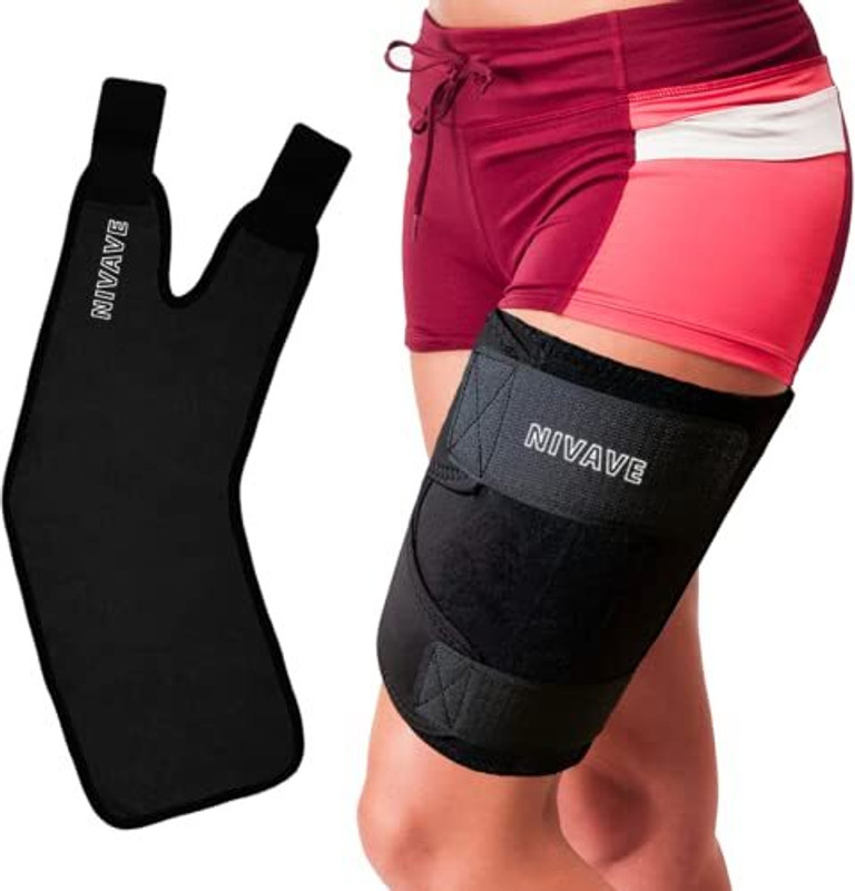 Nivave Thigh Compression Adjustable Neoprene Sleeve Support Brace Supporter(Black)