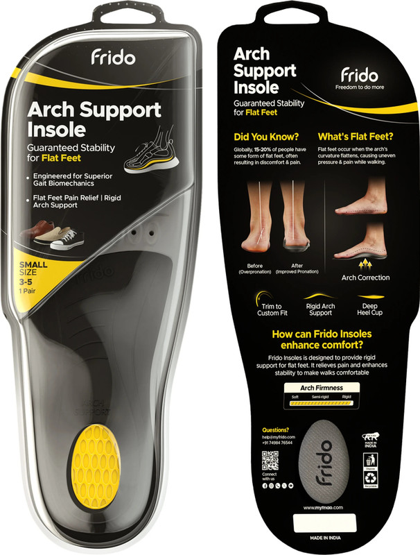 Frido Arch Support Rigid Insole for Flat Feet, Relieves Feet Pain, Large 9-11 UK Foot Support(Grey)