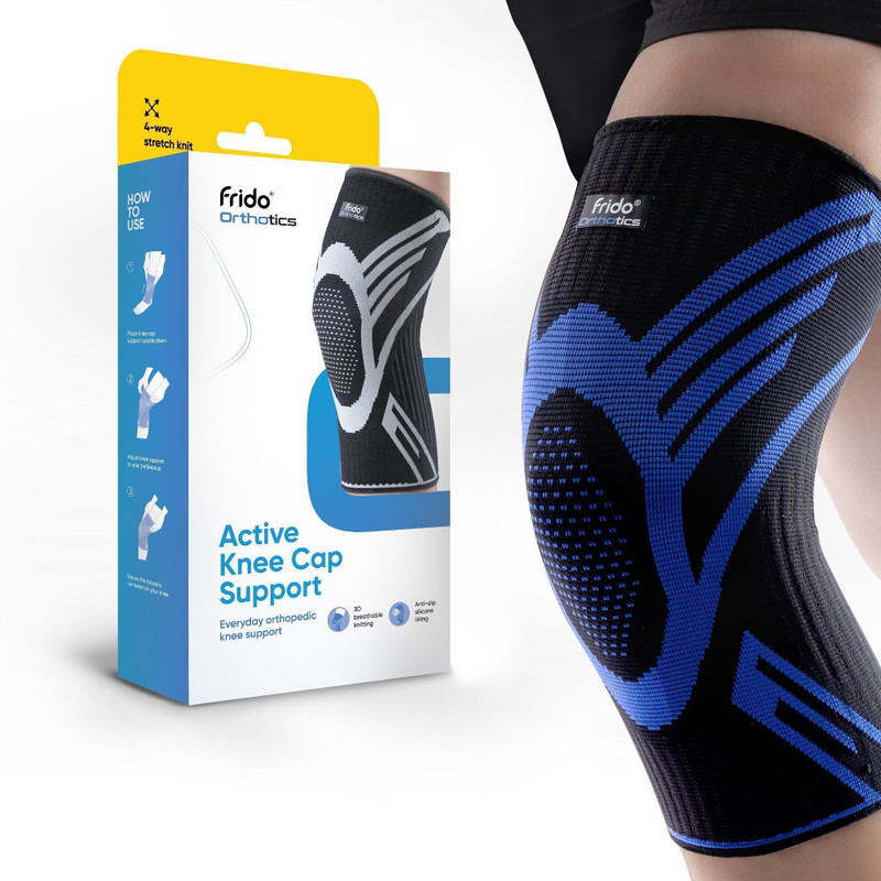 Frido Active Knee Cap for Pain Relief, Joint Support & Injury Recovery, Blue, Medium Knee Support(Blue, Black)
