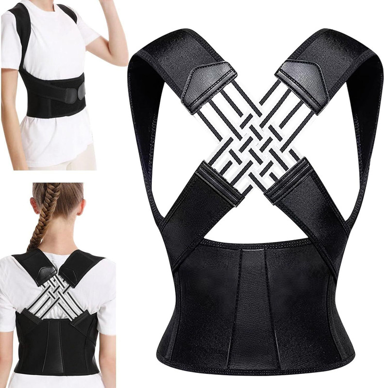 TIKAMJI Adjustable Back Posture Belt, Camelback Correction Belt Posture Corrector(Black)