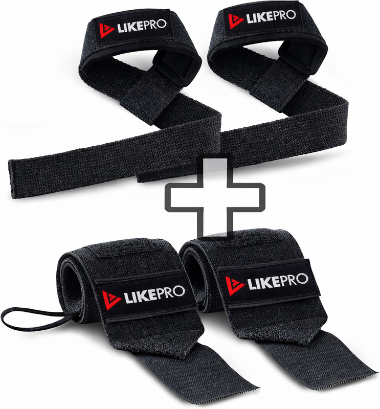 LIKEPRO Premium Lifting Straps with Wrist Wrap Support Strong Grip Gym Accessories Wrist Support(Black)