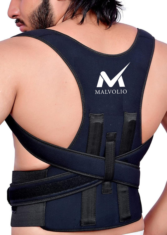 MALVOLIO Back Pain Relief Belt for Men and Women with shoulder support (Black) Back / Lumbar Support(Black)