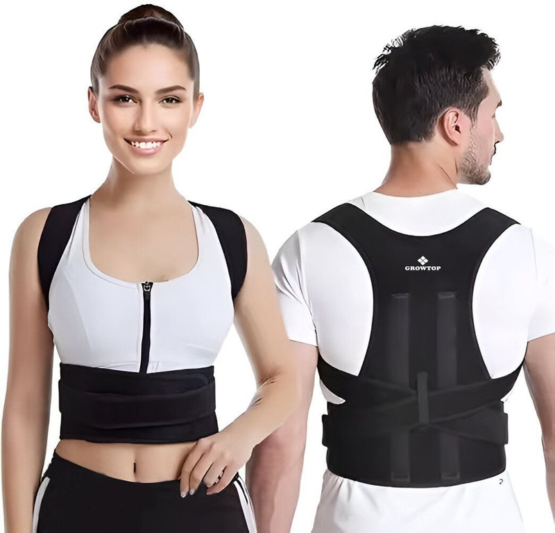 GROWTOP Posture Corrector for Men and Women Back Brace for Spine Alignment Back Pain Posture Corrector(Black)