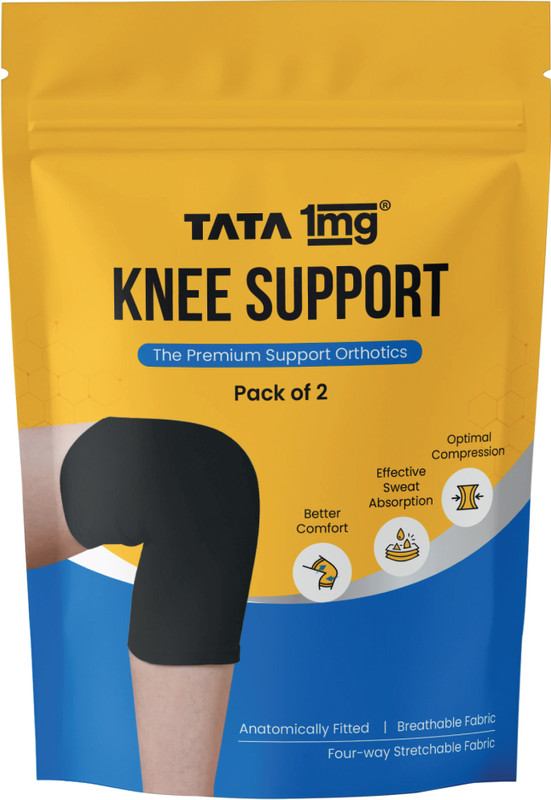 TATA 1mg Knee Cap Black Edition for Sports, Exercise & Pain Relief Knee Support