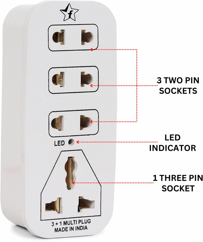 Flipkart SmartBuy 3 + 1 Multiplug with LED Indicator, 4 Universal sockets (Beige_Pack of 1) 4  Socket Extension Boards(Beige, 0 m)