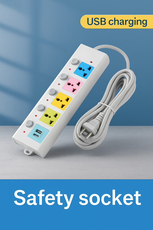 FERVIK Power Plate 2500W 4+6 Socket Extension Boards (White, 2m, 4USB Port) 6  Socket Extension Boards(Multicolor, 2 m, With USB Port)