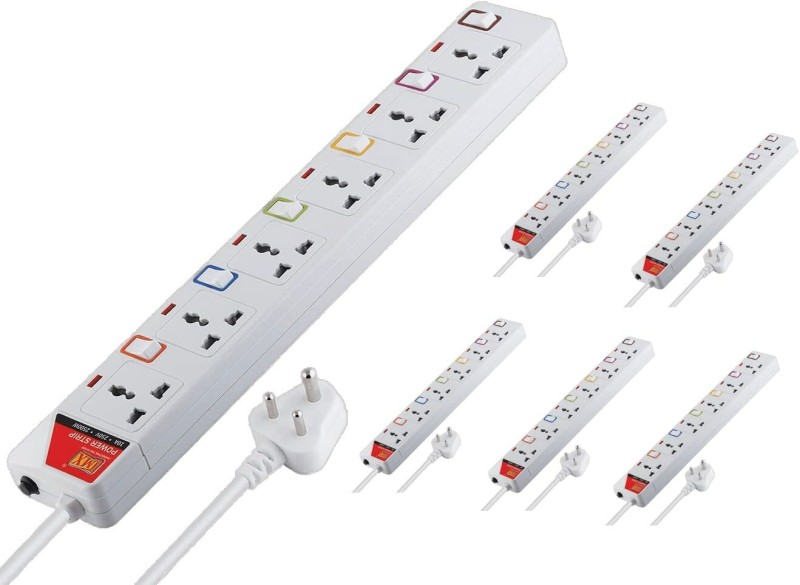 MX Universal Power Strip with LED Indicator &Circuit Breaker Protection (Pack of 5) 6 Socket Extension Boards(White, 1.5 m)
