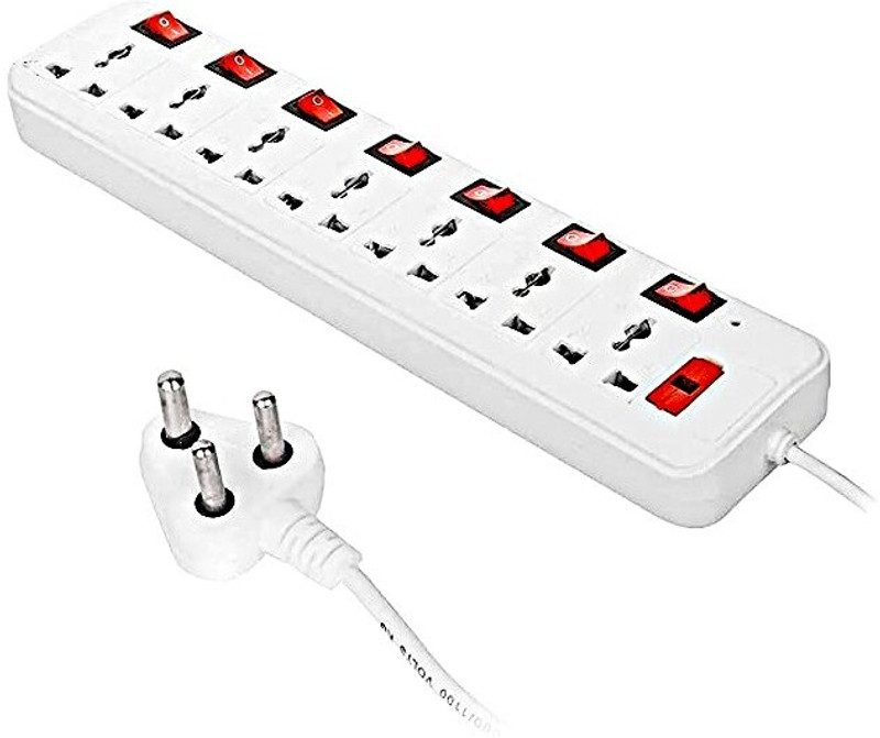 Skeisy 7+7 Multi Plug Master Switch, 3.6 Meters Cord - 6 AMP, Black 7 Socket 7 Socket Extension Boards(White, 3.6 m)