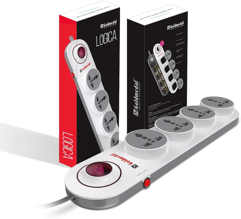 Goldmedal Logica 4x1 SPIKE GUARD 4  Socket Extension Boards(White, 2 m)
