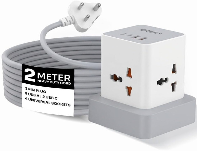 OTEK Heavy Duty 2 USB & 2 Type-C Fast Charging 4 Socket Extension Boards(Black, 2 m, With USB Port)