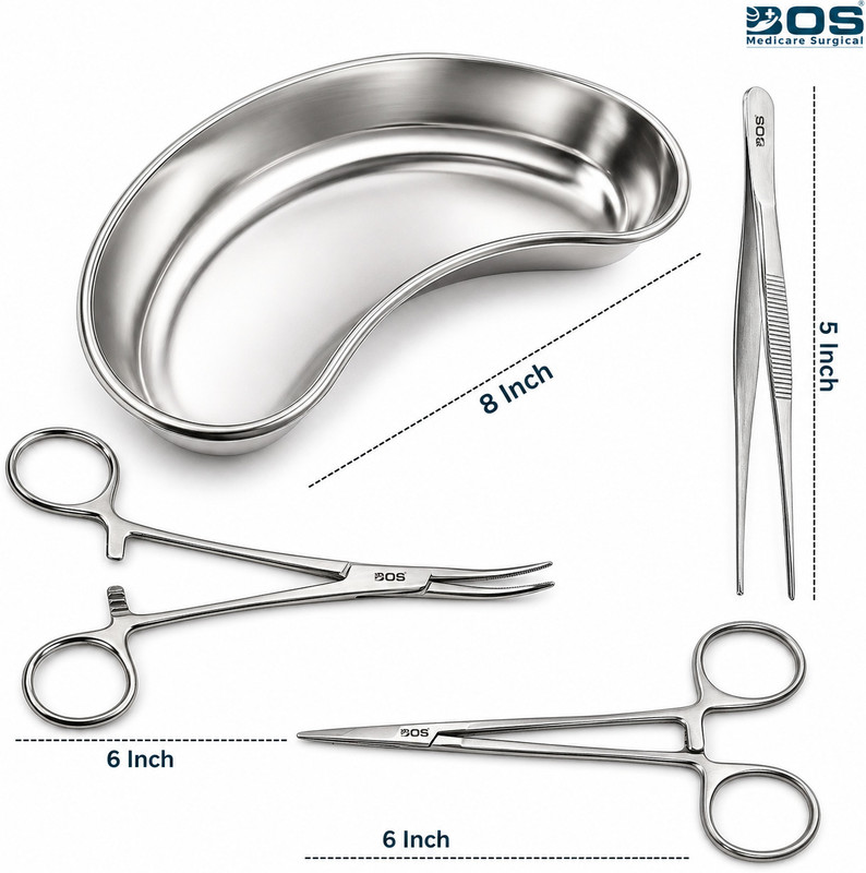 Bos Medicare Surgical Needle artery curved 6, kidney try 8 kocher 5 Suturing Forceps