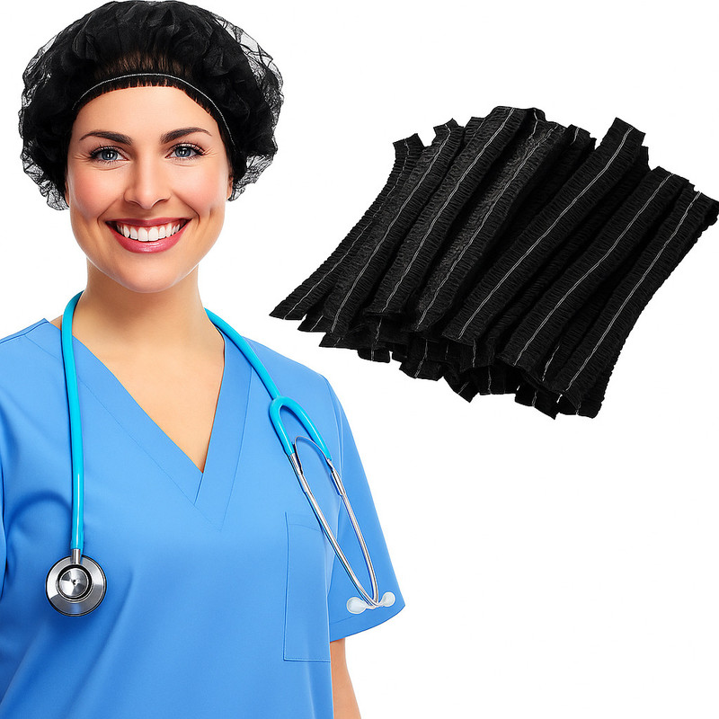 MasterShip Premium Black-100pc Breathable Non-Woven Fabric Bouffant Cap|Hair Net Cap|Salon Surgical Head Cap(Disposable)