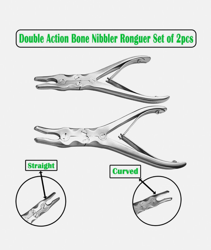 OI MEDCARE Orthopedic Double Action Bone Nibbler Ronguer (Straight & Curved) Instrument SS Surgical Plier(Stainless Steel)