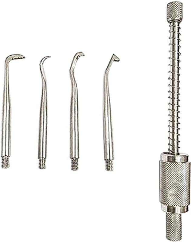 KJCSurgical Dental Manual Crown Remover Set of 4 Tip Stainless Steel (Spring Type) Surgical Plier(Stainless Steel)