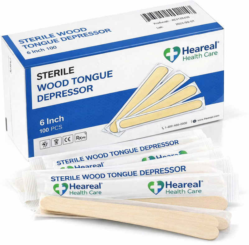 ORANCLE CARE Sterile Disposable Wood Tongue Depressors | 100-Count Hygienic Pack Self Retaining Retractor(Dental, Rectal)