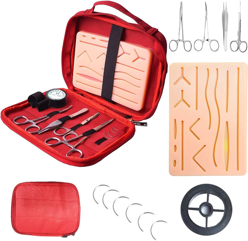 hospiclub Suture Practice Kit with Silicone Pad, Surgical Tools & Threads Dressing Forceps