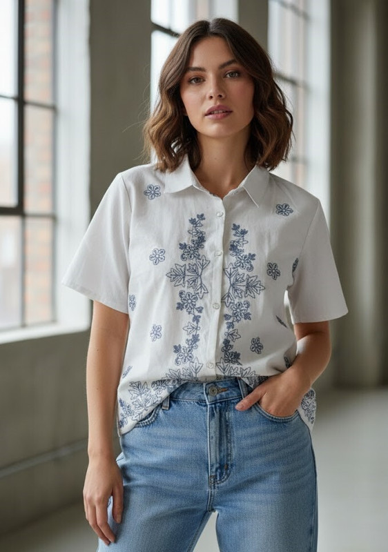 PickRight Women Embroidered, Floral Print Casual White Shirt