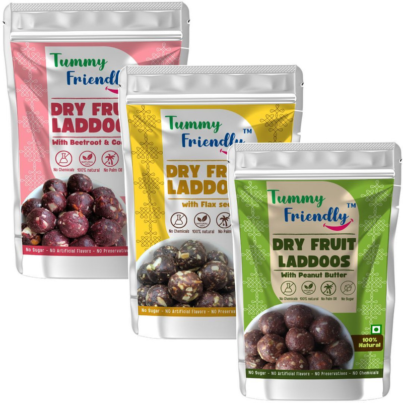 TummyFriendly Foods Dry Fruit Laddus. Kids Healthy Snacks, Energy Bar Replacement for Kids, Adults Pouch(3 x 100 g)