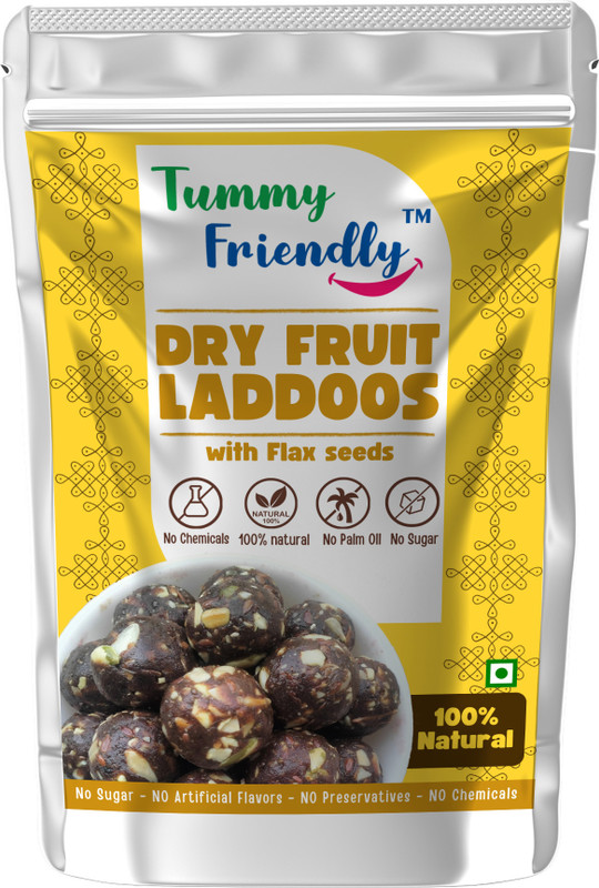 TummyFriendly Foods Dry Fruit Laddus with FlaxSeeds. Healthy Snacks for Kids and Adults Pouch(100 g)