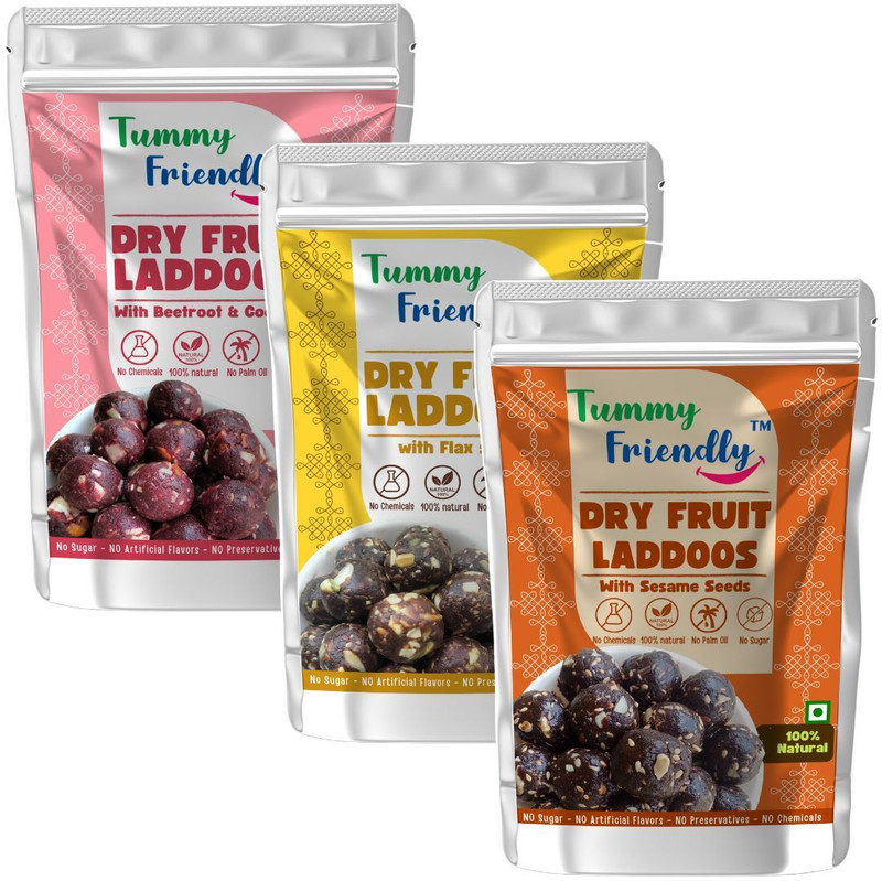 TummyFriendly Foods Dry Fruit Laddus. Healthy Snacks For Kids and Adults Pouch(3 x 100 g)