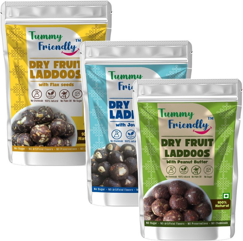 TummyFriendly Foods Dry Fruit Laddus. Healthy SnacLaddu-FlaxSeeds-Jowar-PeanutButter-3X100g Pouch(3 x 100 g)