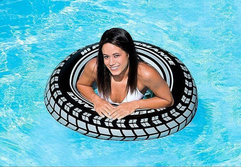 YUTI CREATION Inflatable Swimming Pool Tube | Big Size Black Wheel Tire Swimming Ring – 32" Swim Floatation Belt
