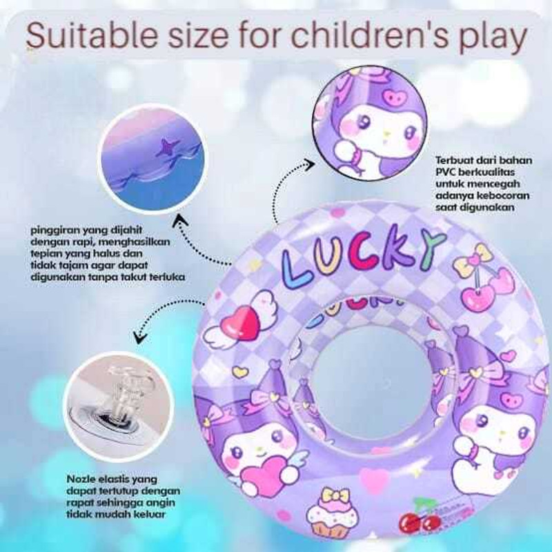 Tera13 Kuromi Swimming Tube for Kids with Manual Pump Baby Swimming Tubes Safe Inflatable Swim Floats for Girls Swim Floatation Belt
