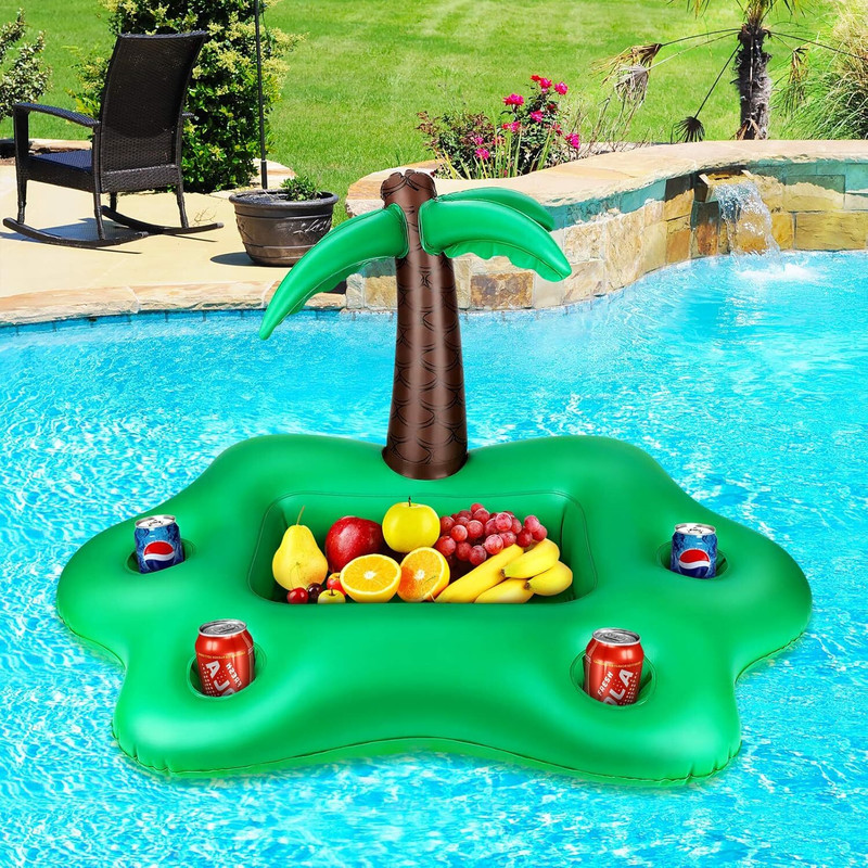 jorex mart Tropical Inflatable Pool Float Drink Holder Tray with Cup Slots and Snack Space Swim Floatation Belt