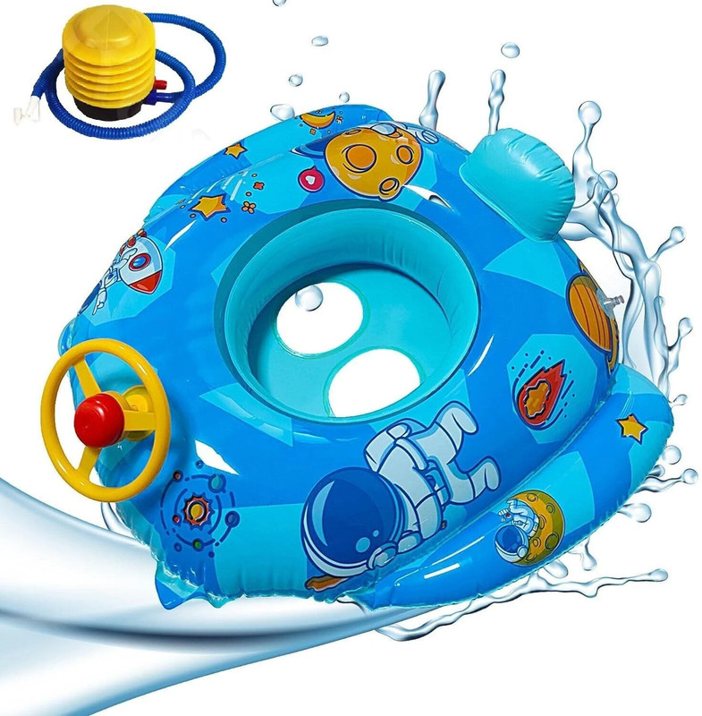 SwimWays Swimming Boat,Tube for Kids Baby Safe Anti-flip Inflatable FloatsKids Ring Baby Float,Pool with 1-pump Swim Floatation Belt