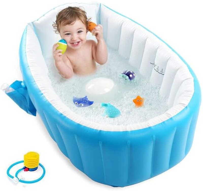 Zinley European Standard Inflatable Baby Bath Tub with Pump(Blue)