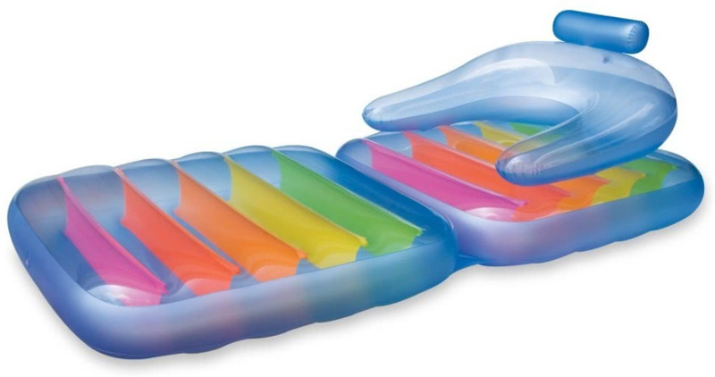 VWretails VWretails Inflatable Folding Pool Lounger 58870 with Backrest & Pillow Multi-Color Floating Air Mat for Swimming Pool, Beach & Water Relaxation (Adult Size) Swim Floatation Belt