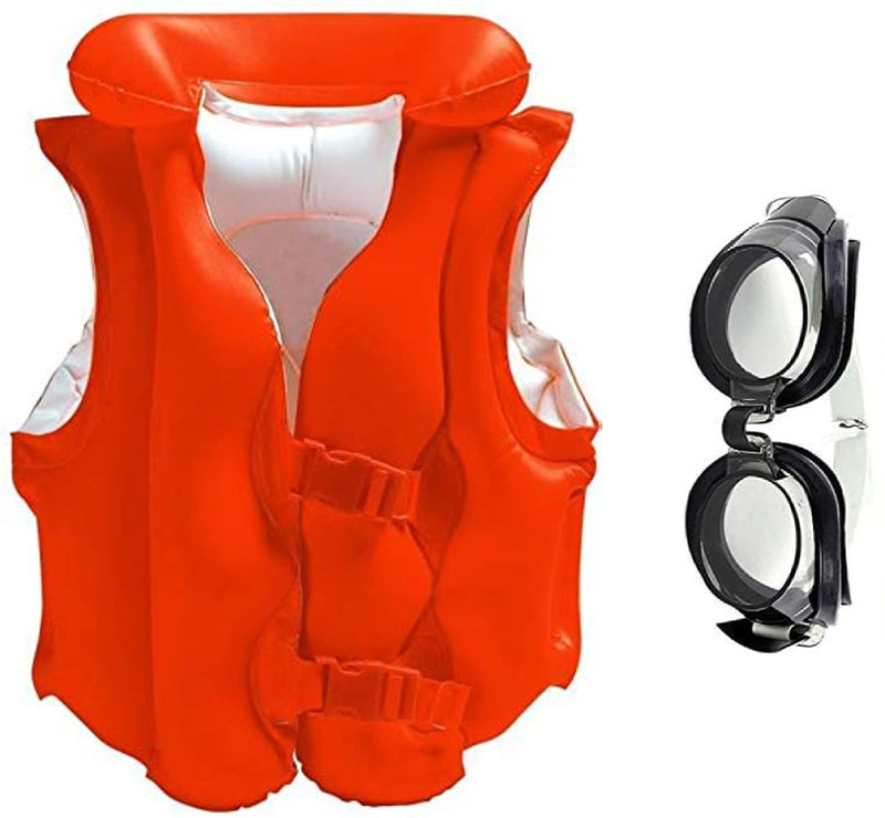 VINMOT Swim Vest Inflatable Pool Life Jacket with Adjustable Swimming Goggles Swim Floatation Belt