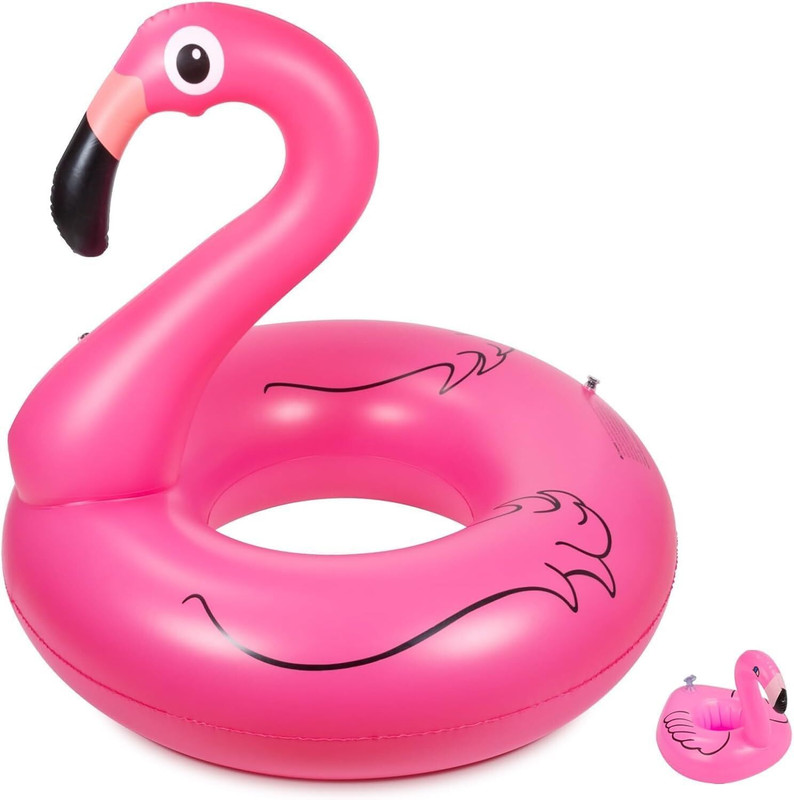 Washify Pink Flamingo Pool Float, Inflates to Over 4ft. Wide, Funny Inflatable Vinyl Summer Pool Swim Floatation Belt