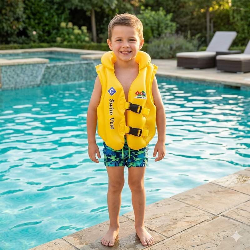 jorex mart Inflatable Kids Swim Vest - High-Visibility Yellow Safety Life Jacket for Pools Swim Floatation Belt