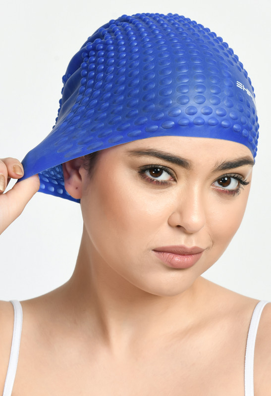 SHIFTER Swimming cap Bubble Cap for Long Hair Men Women Extra Stretch Pure Silicone Swimming Cap(Blue, Pack of 1)