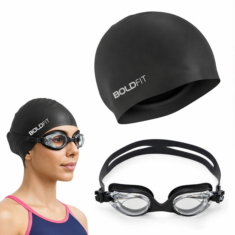 Brijvila Swimming Goggles and Silicone Cap Set Unisex Swimming Cap(Pack of 1)