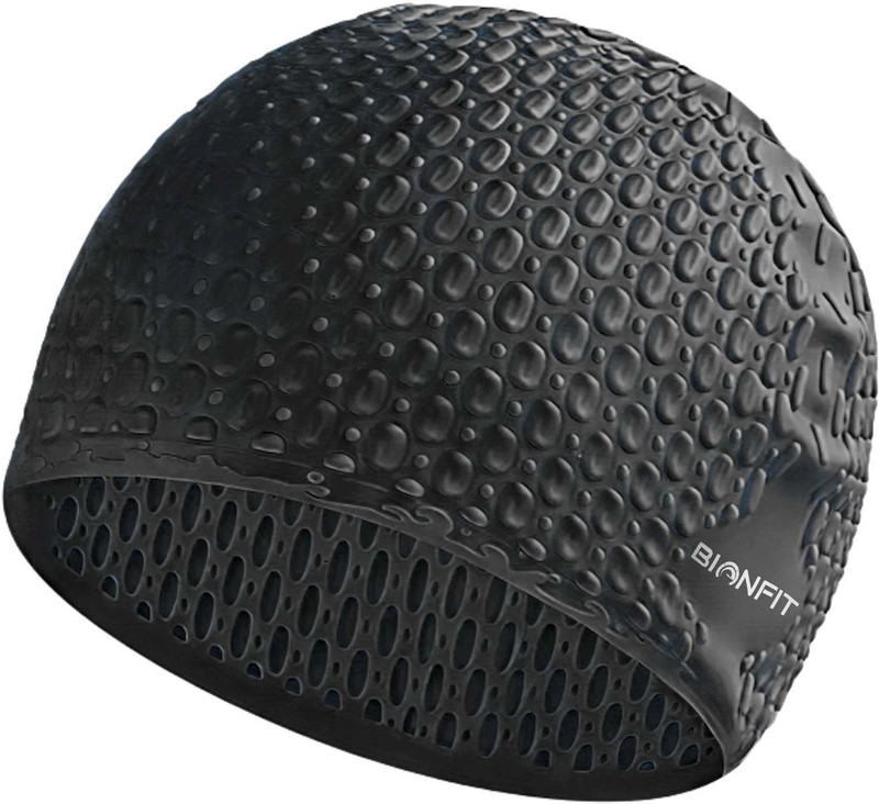 BIONFIT Silicone Swimming Cap for Men & Women| Unisex Waterproof Free Size Swim Head Cap Swimming Cap(Black, Pack of 1)