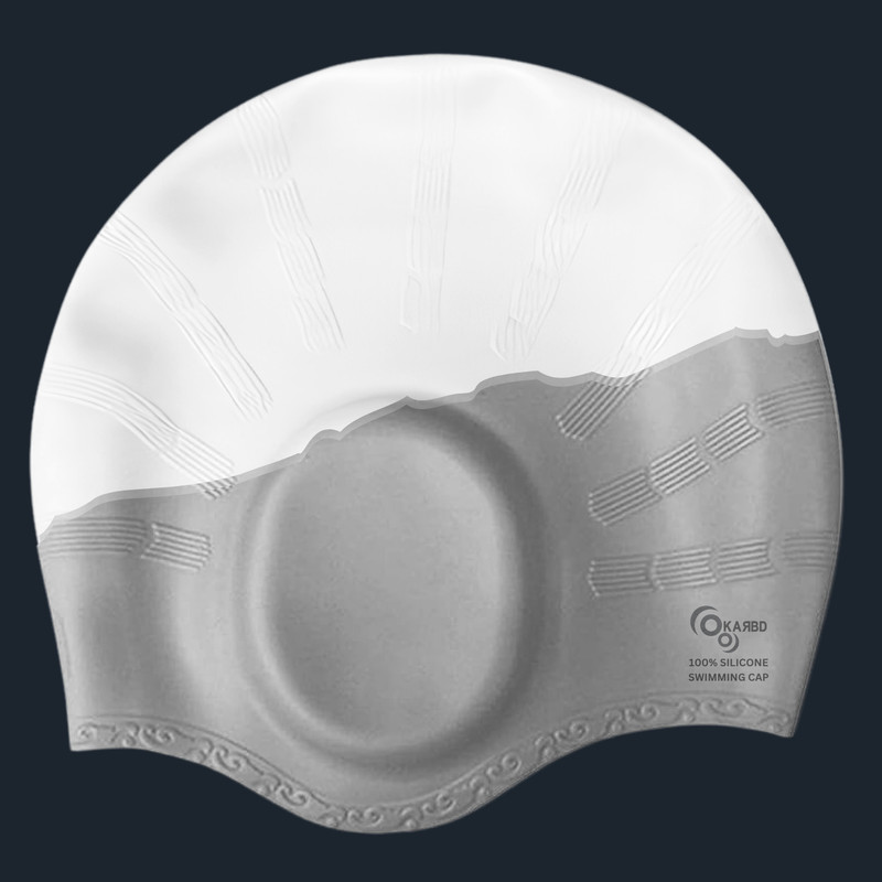 KARBD Silicone Swimming Cap with Ear & Hair Protection Unisex Swim Pool Head Cap Swimming Cap(Silver, Pack of 1)