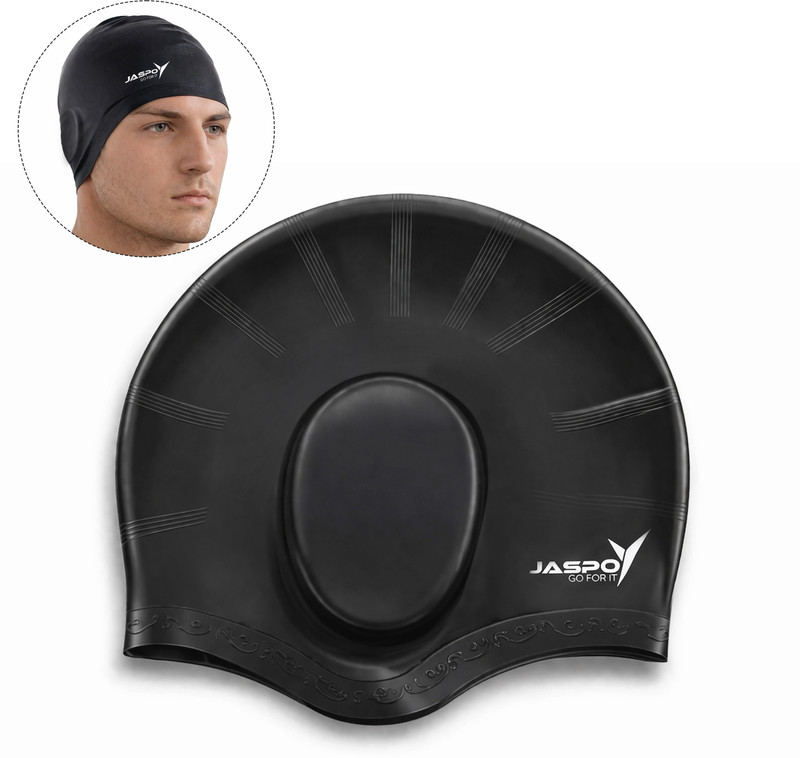 Jaspo Silicone Swimming Ear Guard Cap - Waterproof Swim Cap For Men&Women Swimming Cap(Black, Pack of 1)