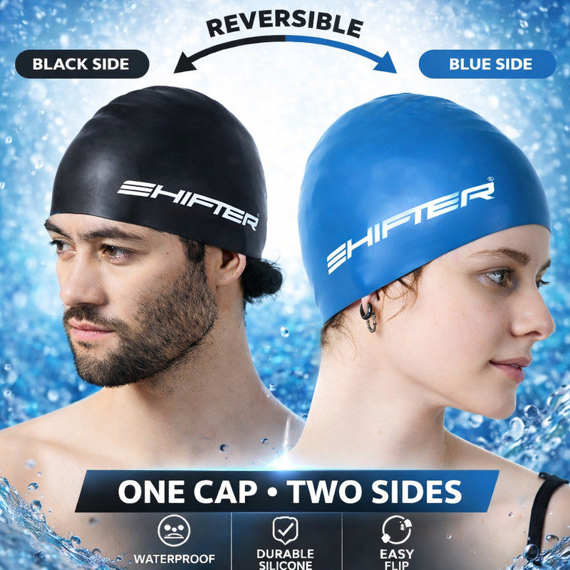 SHIFTER Swimming Cap For Men Women Reversible 2 in 1 Premium Long Hair Swimming Cap(Multicolor, Pack of 1)