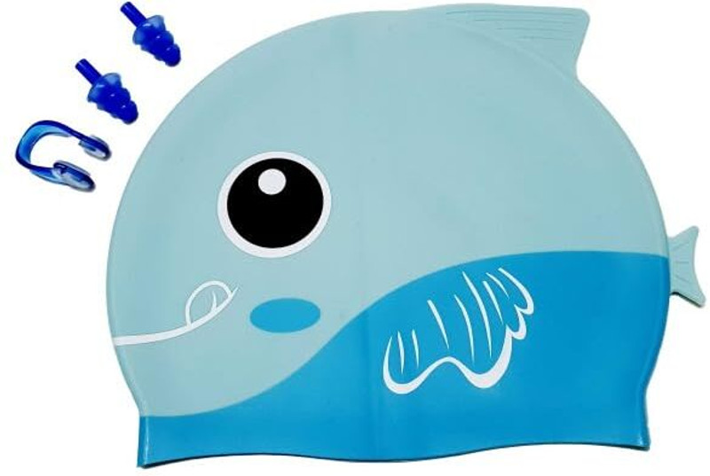 LILPLANET Silicone Swimming Caps for Kids Fun Swim Caps for Boys and Girls Swimming Cap(Blue, Pack of 1)