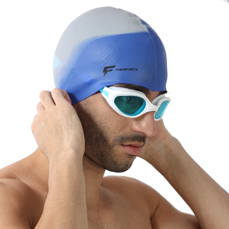 FABSPORTS Unisex Silicone Swim Cap Swimming Cap(Blue, Pack of 1)