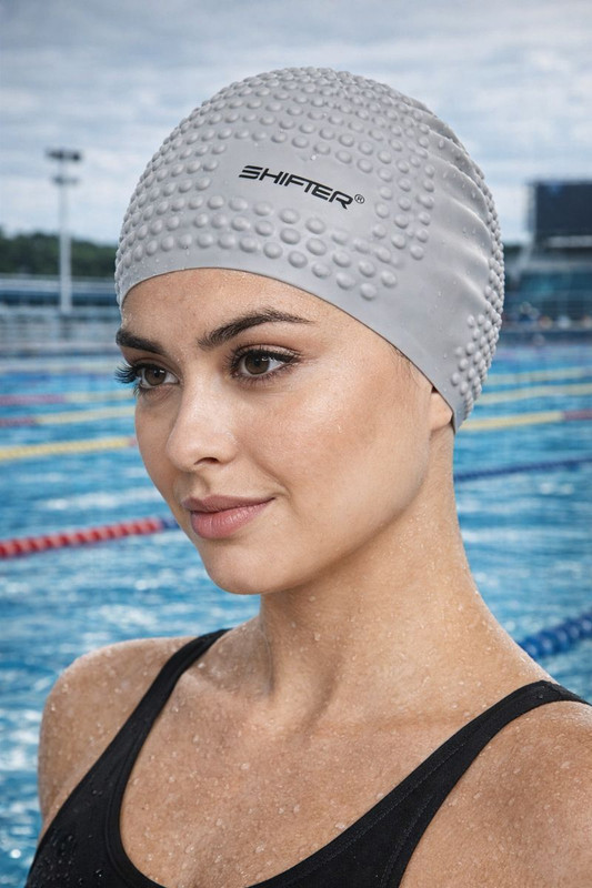 SHIFTER Swimming Cap Bubble For Men Women Extra Stretch Silicone Swim Swimming Cap(Black, Pack of 1)