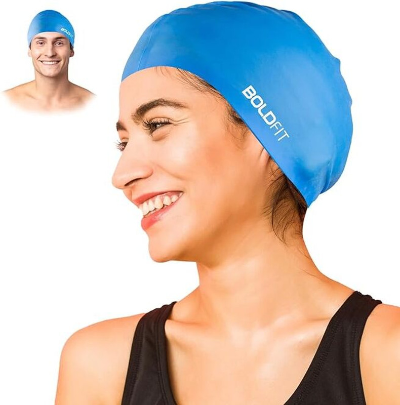 BOLDFIT Swimming Cap Men Swim Cap for Women Swimming Pool Cap Full Head Cover Silicon Swimming Cap(Pack of 1)