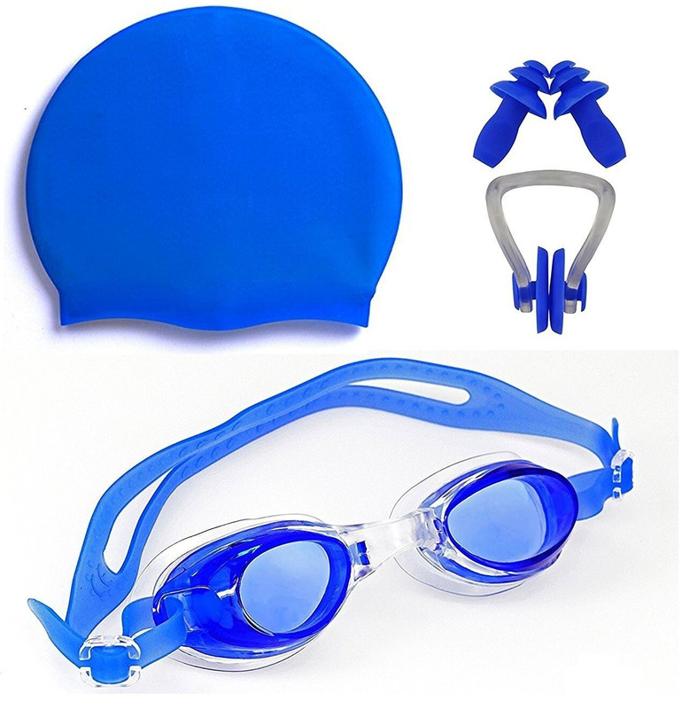 HouseOfCommon Swimming Kit Anti Fog Swimming Goggle, 2 Ear Plugs, 100% Silicone Swimming Cap Swimming Cap